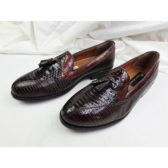 Stacy Adams Genuine Snake Size 9M Mens Brown Slip On Tassel Accent Loafers NIB main image 4